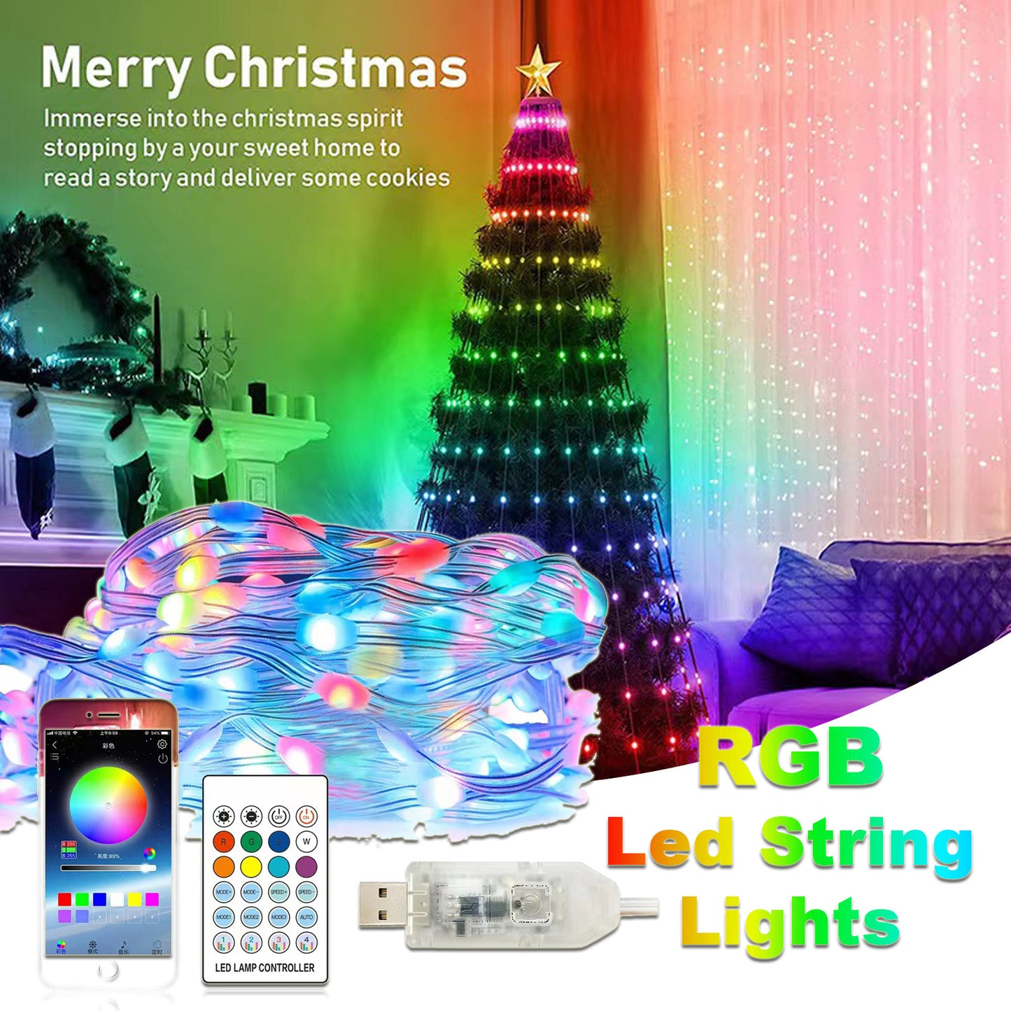 Christmas Lights String Point Control Line Ambient Decor Lights