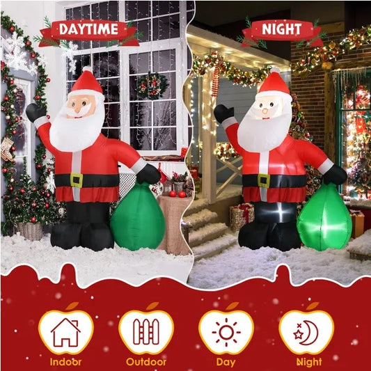 Christmas Lights 6FT Inflatable Santa Claus Lights With Large Gift Bag