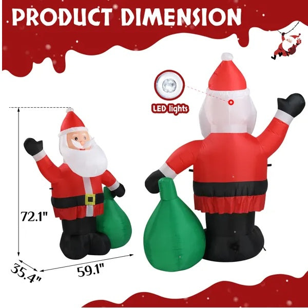 Christmas Lights 6FT Inflatable Santa Claus Lights With Large Gift Bag