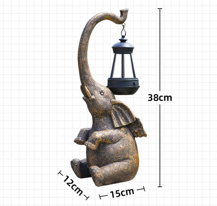 Solar Powered Gold Elephant Statue Outdoor Lantern