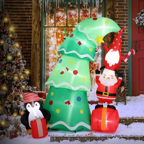 Christmas Lights 6FT Inflatable Tree Lights With Elf And Santa Claus