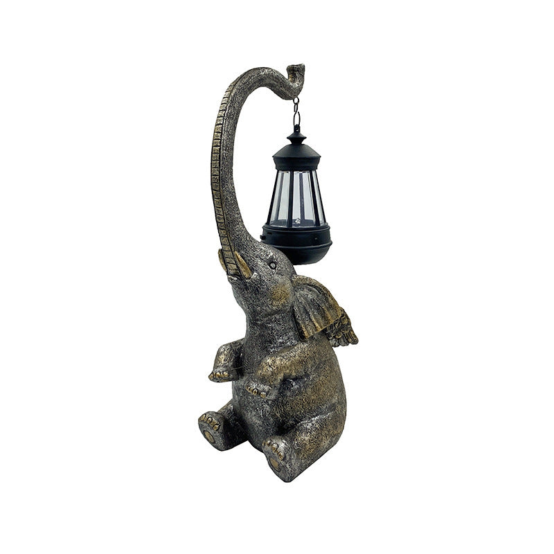 Solar Powered Gold Elephant Statue Outdoor Lantern