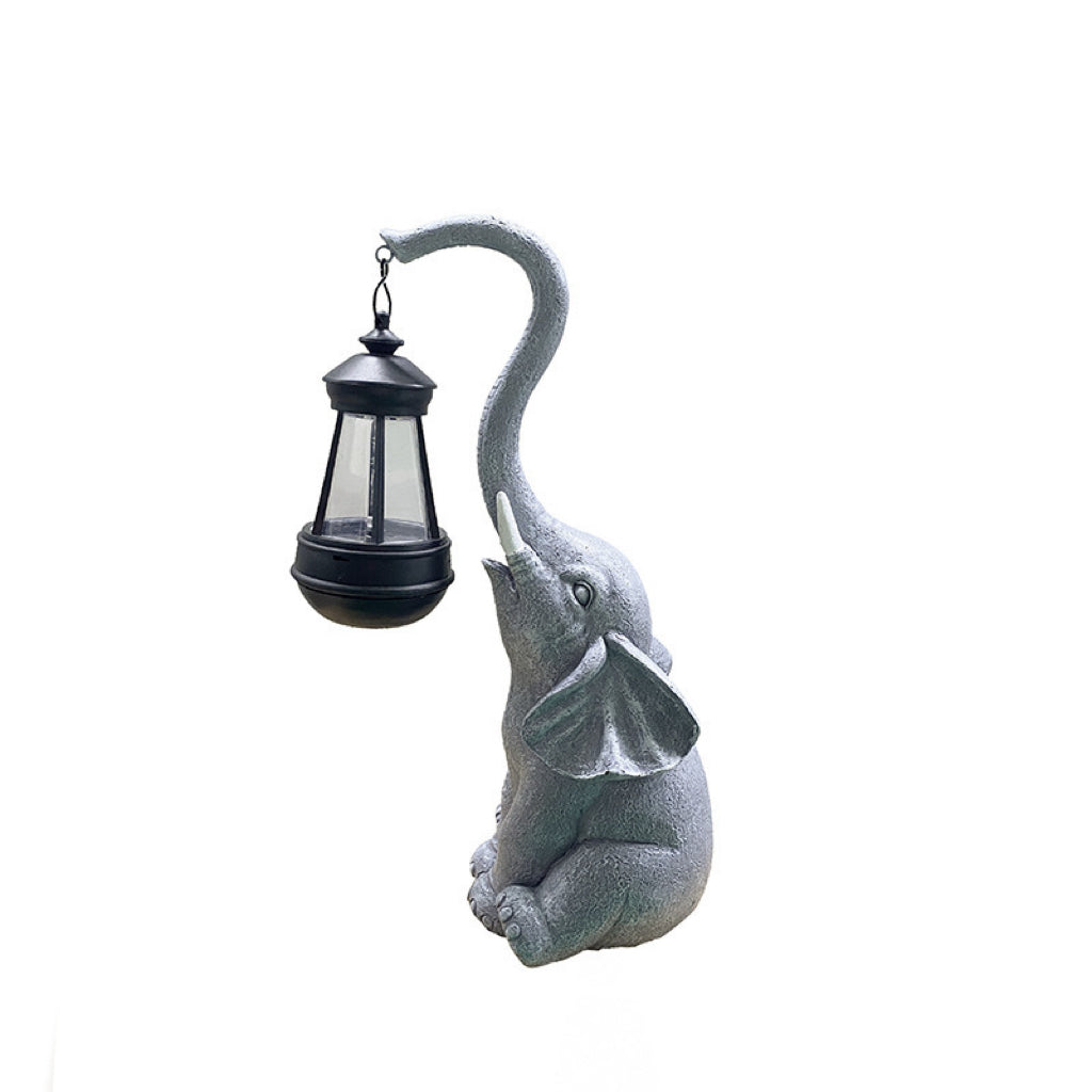 Solar Powered Grey Elephant Statue Outdoor Lantern