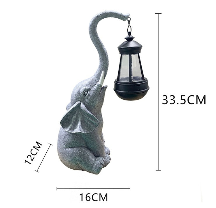 Solar Powered Grey Elephant Statue Outdoor Lantern